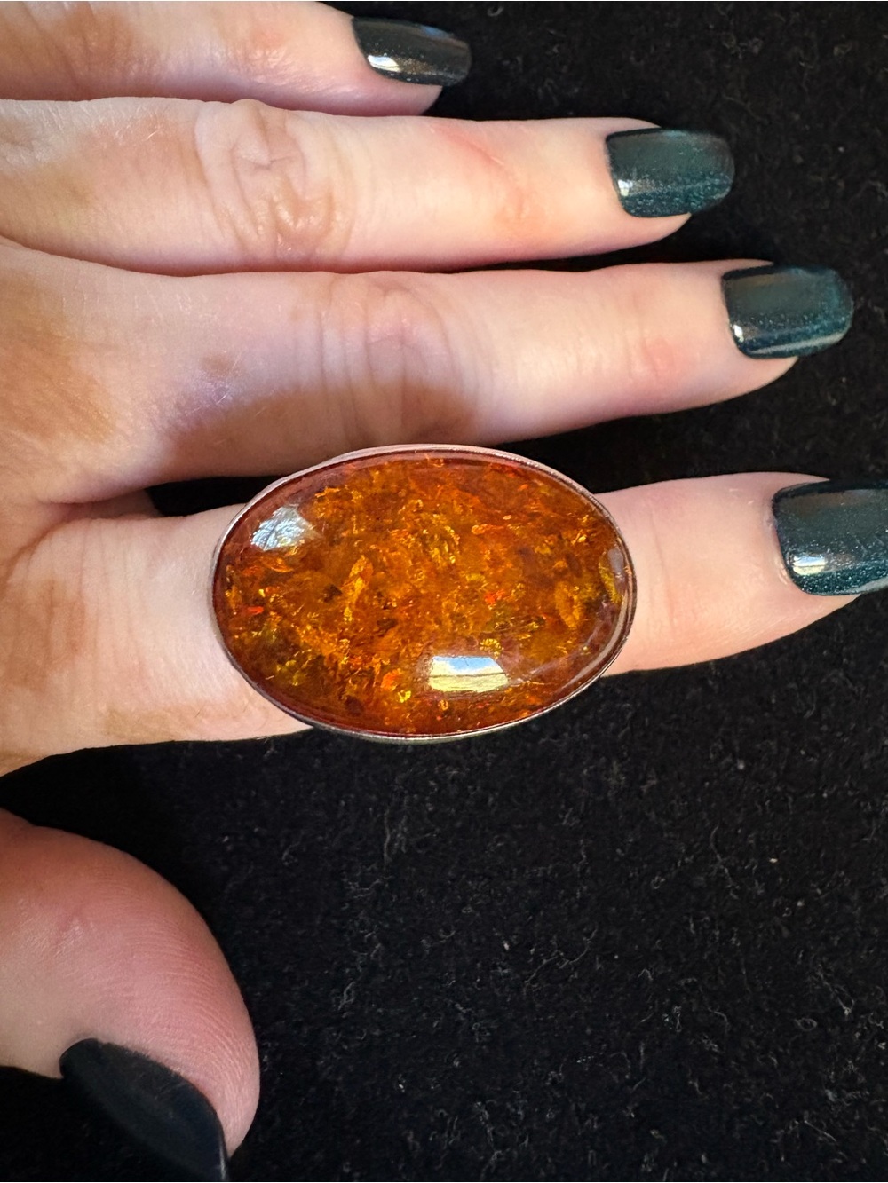 Amber Oval Statement Ring - Orange